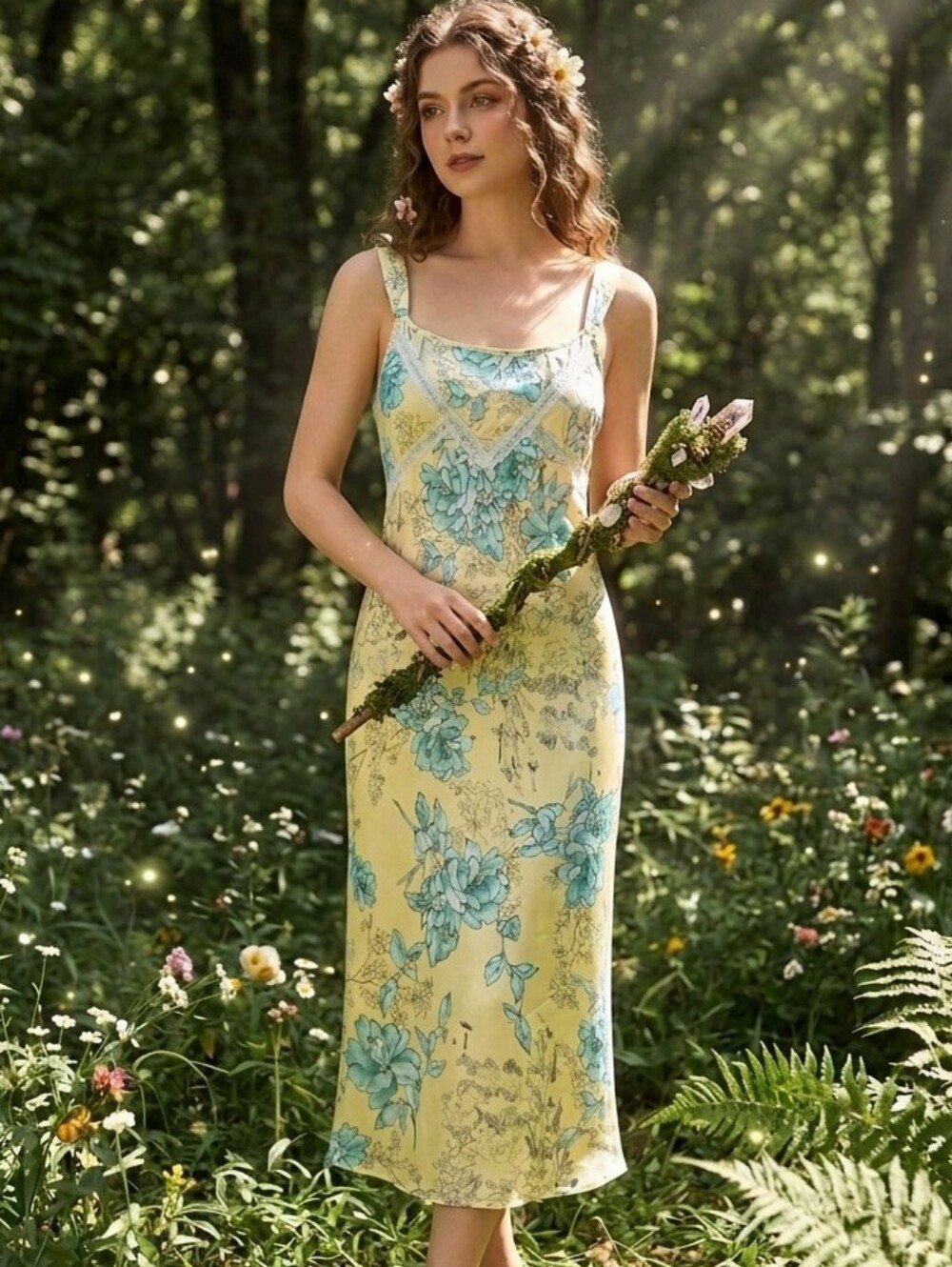 Vintage Jones New York Womens Midi Dress Size Large Fairycore Whimsical Floral - Picture 1 of 8
